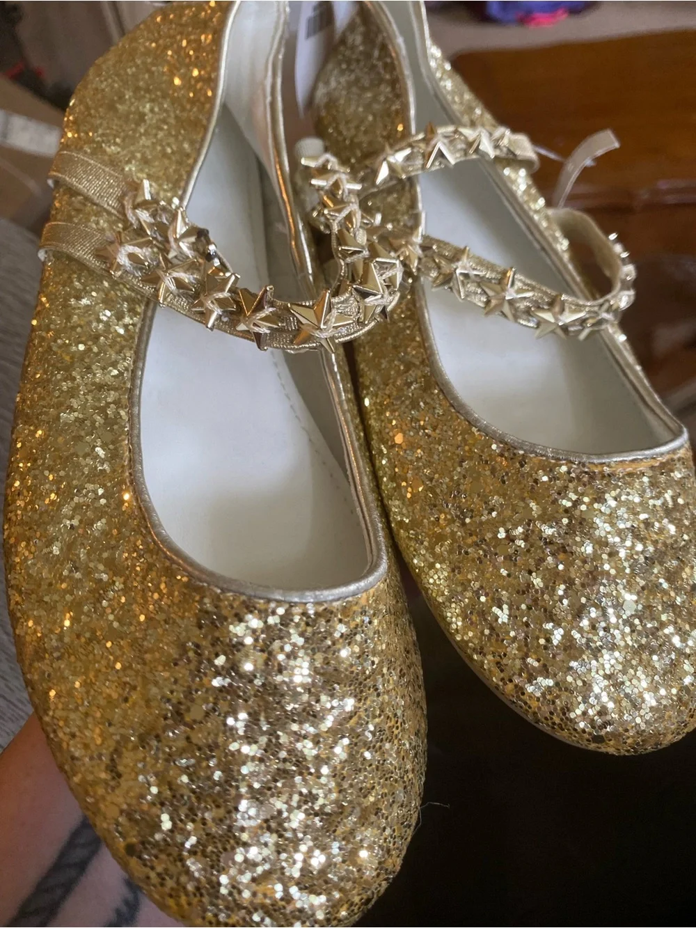 Crewcuts Gold Glitter Star-Embellished Mary Janes